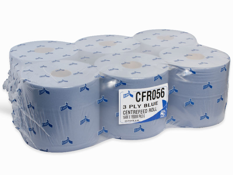 Blue 3ply Centrefeed Rolls 150mtr Case 6