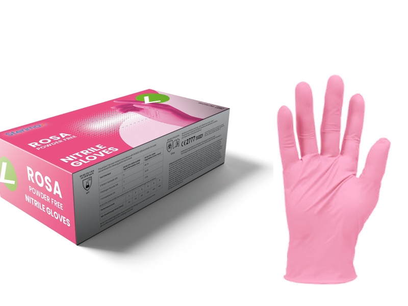 Nitrile Gloves Powder Free Large Pink Box 100